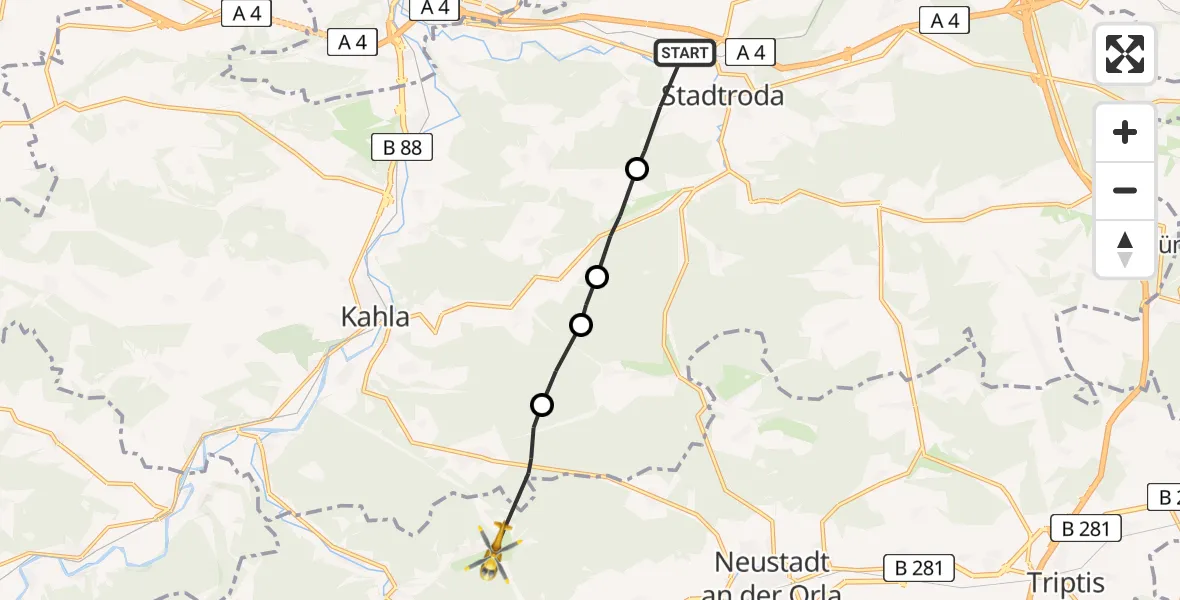 Flugroute Rettungshubschrauber Stadtroda - Langenorla, 26 Juni 2026, 12:56