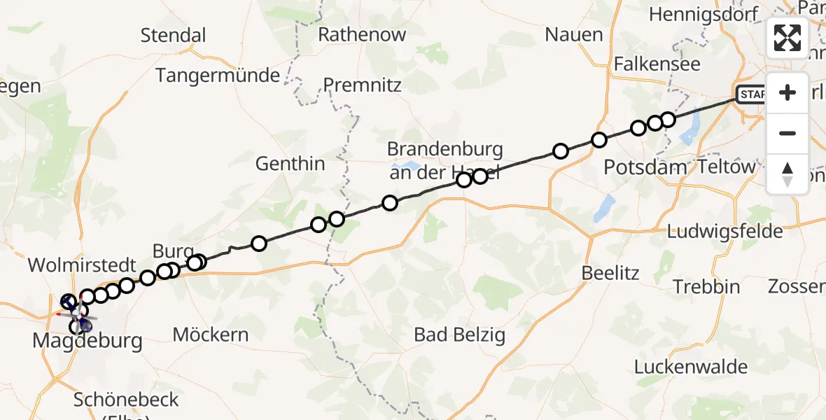 Flugroute Polizeihubschrauber Berlin - Magdeburg, 26 Juni 2026, 12:56
