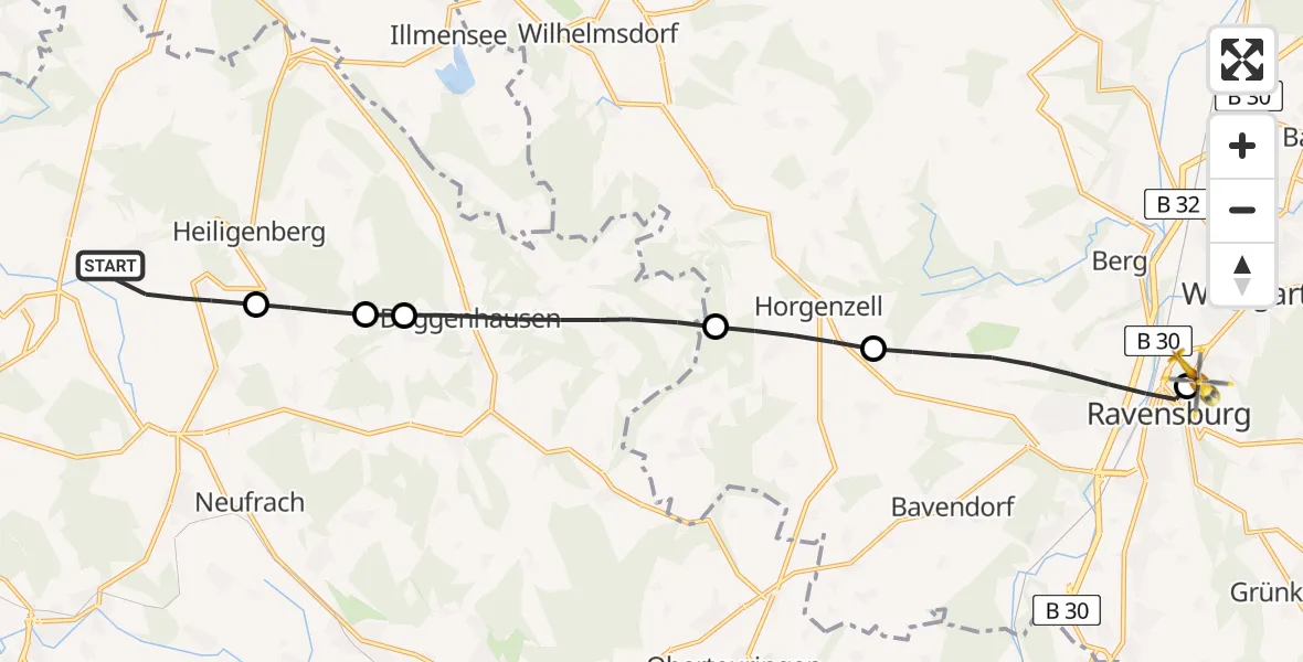 Flugroute Rettungshubschrauber Frickingen - Sankt Elisabeth Hospital, 26 Juni 2026, 13:08