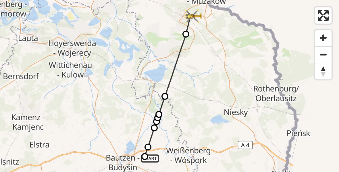 Flugroute Rettungshubschrauber Bautzen Flugplatz - Weißwasser/O.L., 26 Juni 2026, 13:19