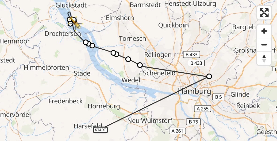 Flugroute Rettungshubschrauber Harsefeld - Kollmar, 26 Juni 2026, 13:32
