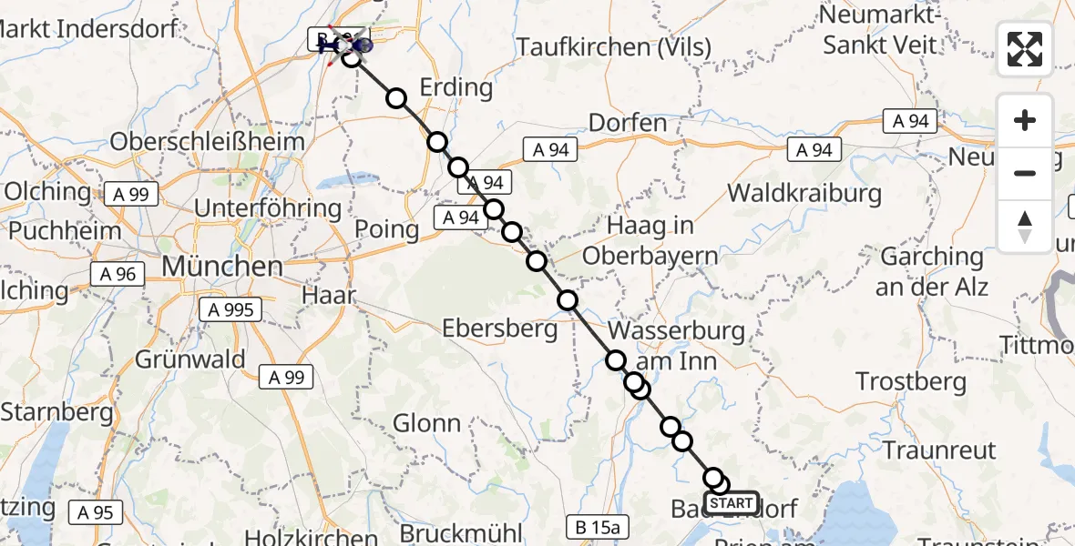 Flugroute Polizeihubschrauber Bad Endorf - München Flughafen, 26 Juni 2026, 13:38