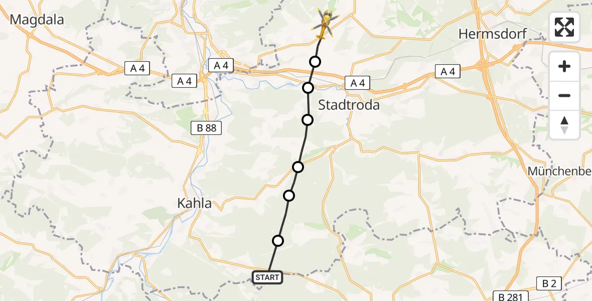 Flugroute Rettungshubschrauber Hummelshain - Schlöben, 26 Juni 2026, 13:38