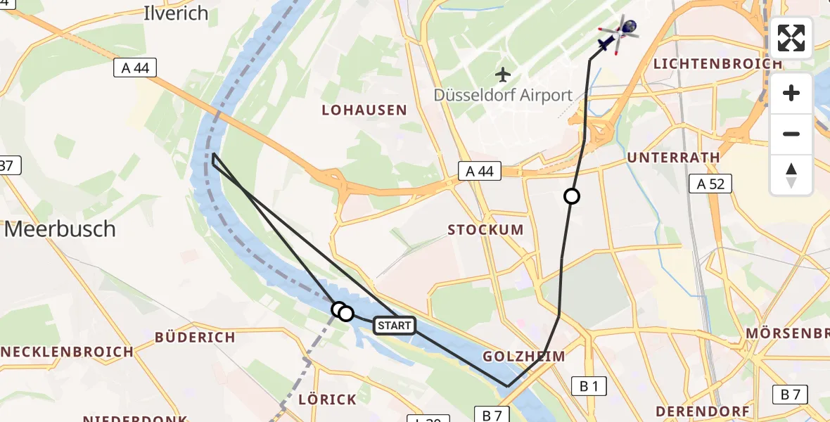 Flugroute Polizeihubschrauber Düsseldorf - Düsseldorf Flughafen, 26 Juni 2026, 13:37