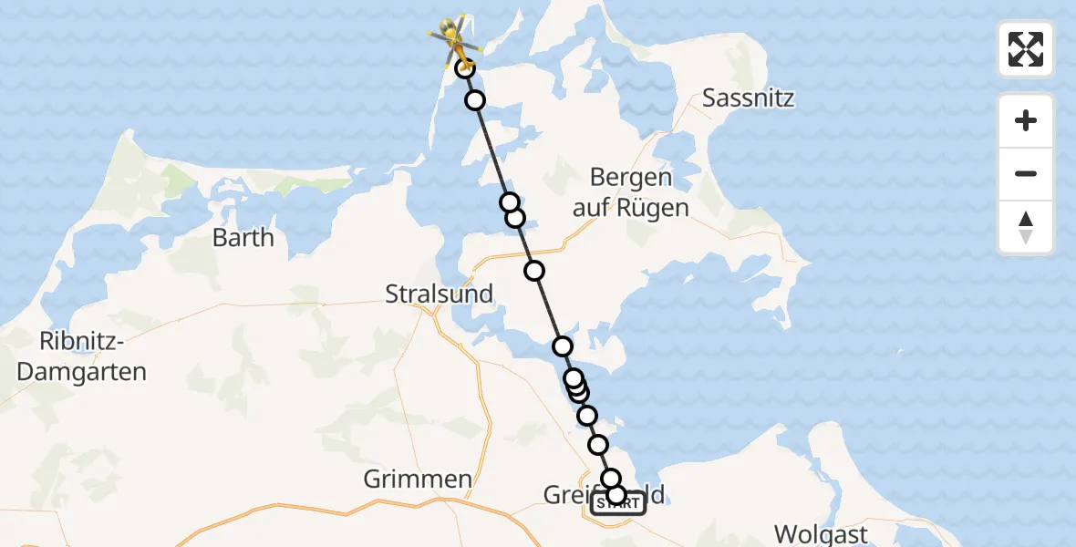 Flugroute Rettungshubschrauber Greifswald Hospital - Insel Hiddensee, 26 Juni 2026, 13:51