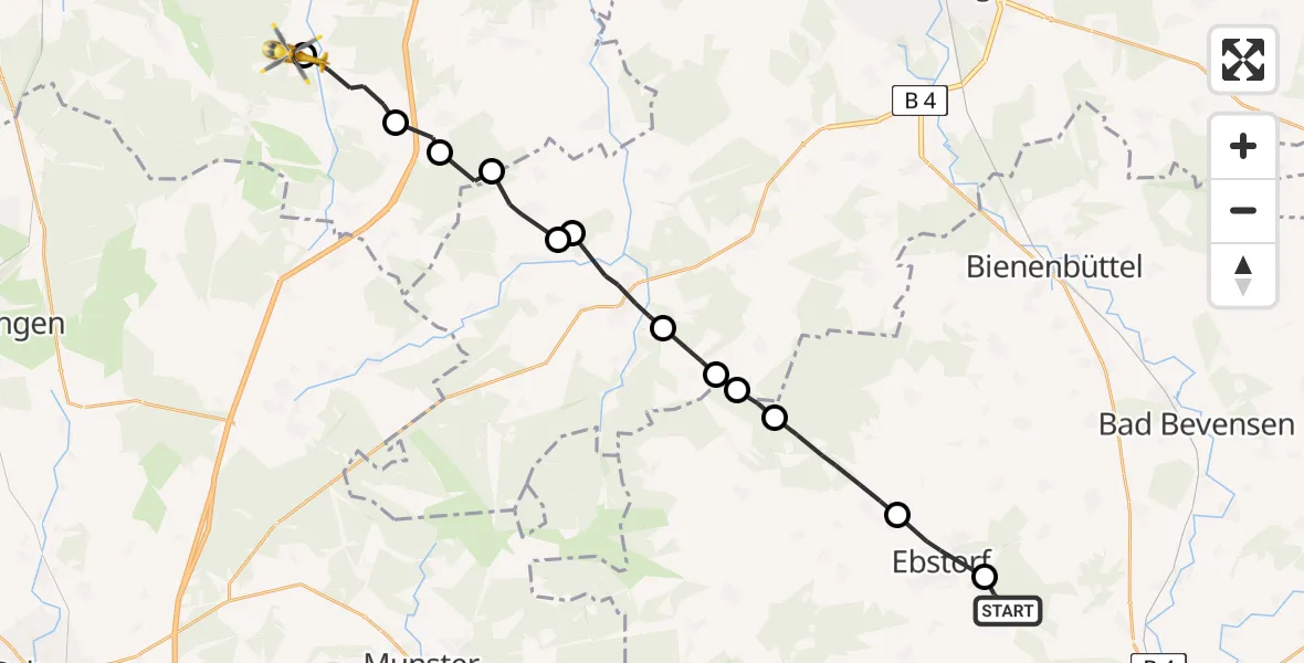 Flugroute Rettungshubschrauber Schwienau - Hanstedt, 26 Juni 2026, 13:55