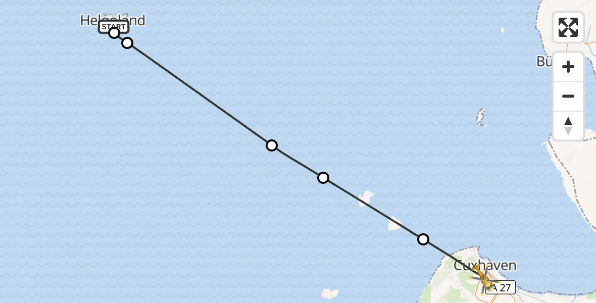 Flugroute Ambulanzhubschrauber Helgoland Marinehubschrauberstützpunkt - Cuxhaven, 26 Juni 2026, 14:04