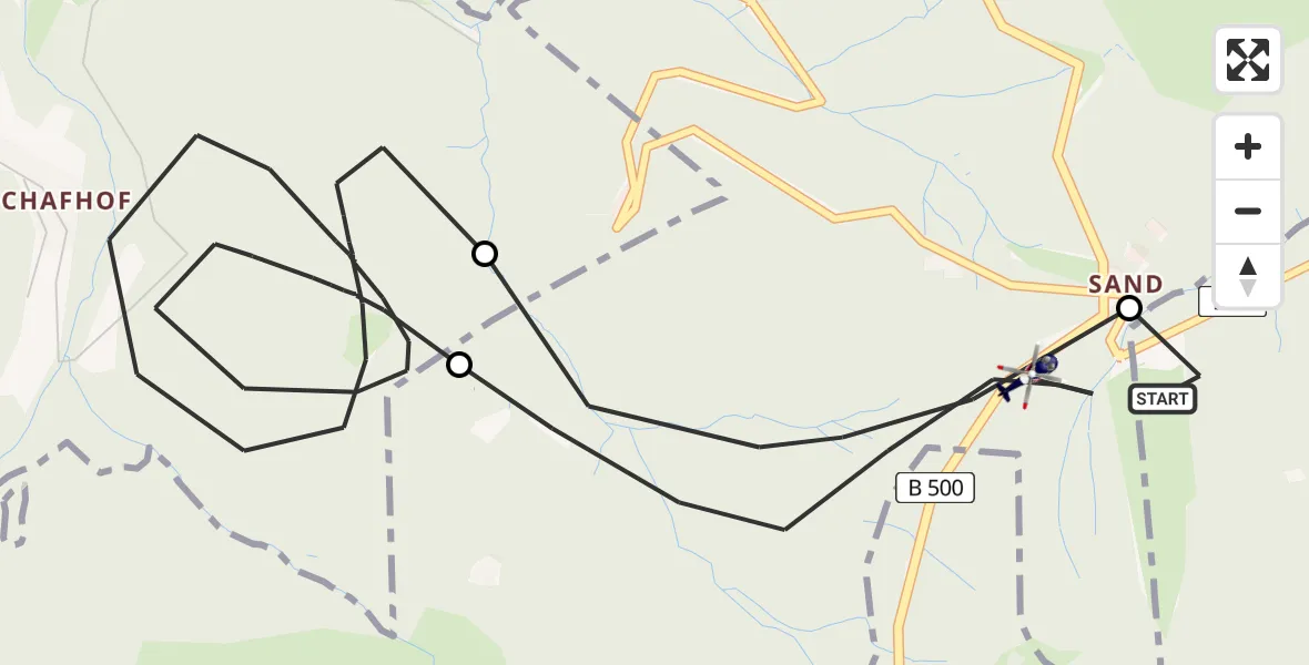 Flugroute Polizeihubschrauber Forbach - Bühl, 26 Juni 2026, 14:06