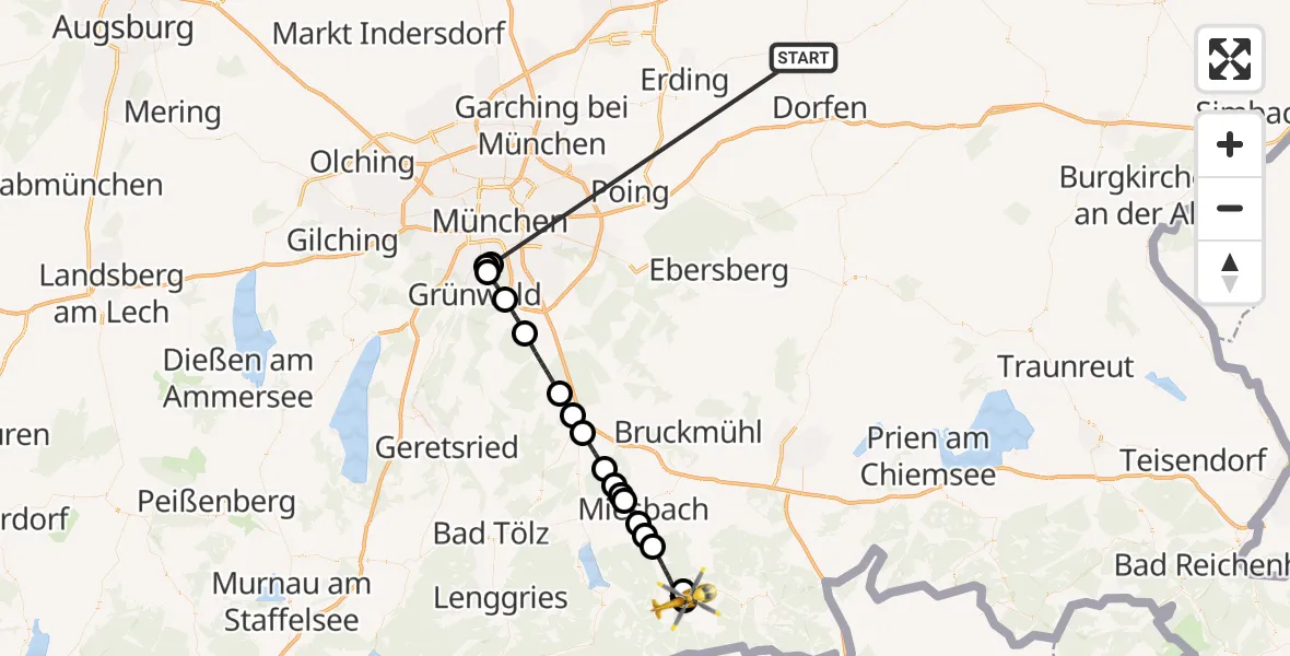 Flugroute Rettungshubschrauber Taufkirchen (Vils) - Schliersee, 26 Juni 2026, 14:07