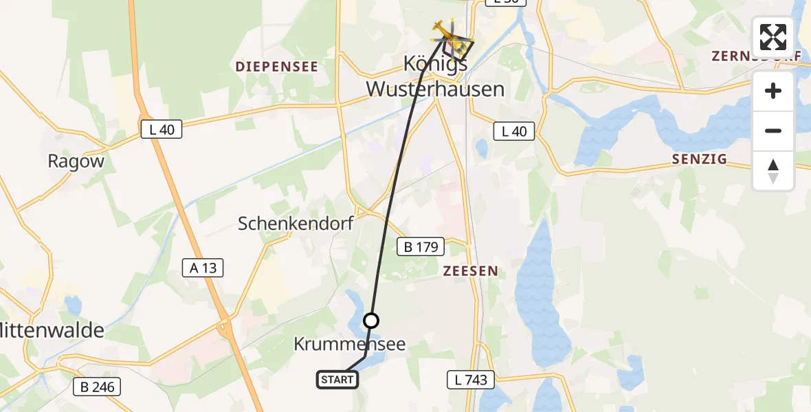 Flugroute Rettungshubschrauber Mittenwalde - Königs Wusterhausen, 26 Juni 2026, 14:17