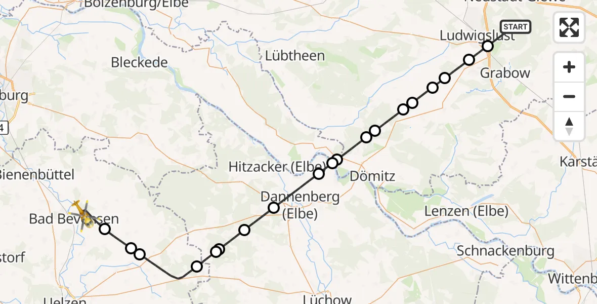 Flugroute Rettungshubschrauber Groß Laasch - Bad Bevensen, 26 Juni 2026, 14:42