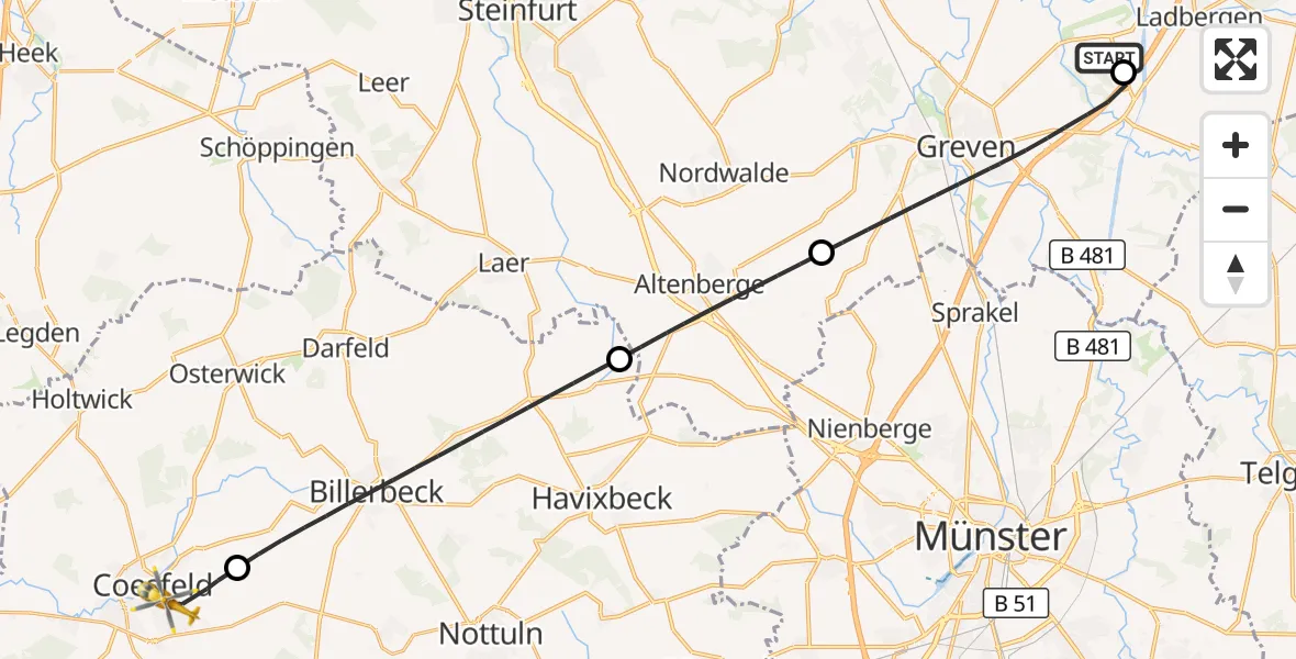 Flugroute Ambulanzhubschrauber Christoph  Westfalen-ADAC - Coesfeld, 26 Juni 2026, 14:43