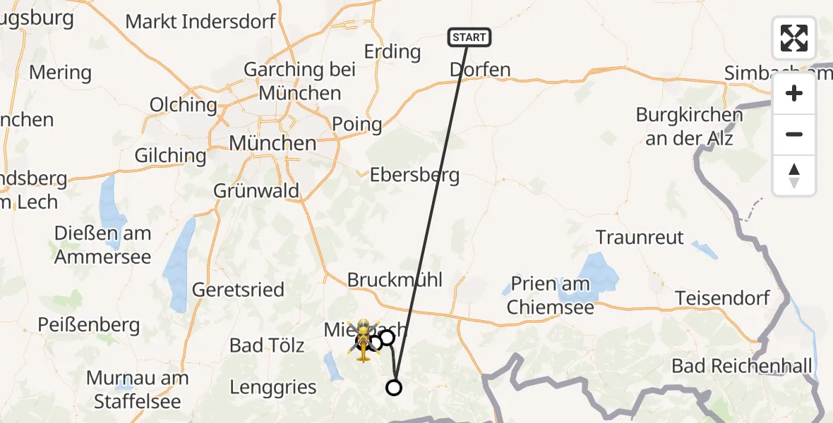Flugroute Rettungshubschrauber Taufkirchen (Vils) - Agatharied Hospital, 26 Juni 2026, 14:43