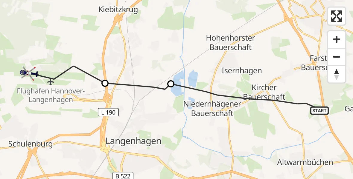 Flugroute Polizeihubschrauber Isernhagen - Flughafen Hannover, 26 Juni 2026, 14:46