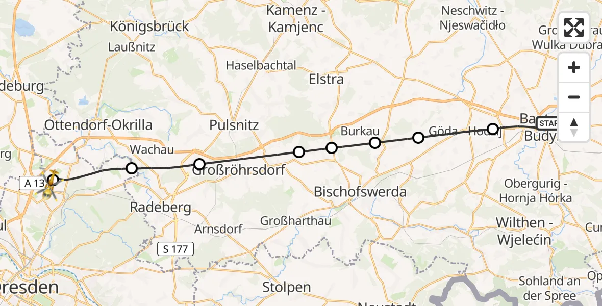 Flugroute Rettungshubschrauber Bautzen - Dresden Bundespolizei Hubschrauberlandeplatz, 26 Juni 2026, 14:50