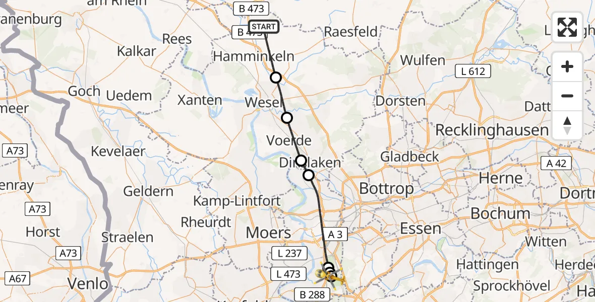Flugroute Rettungshubschrauber Hamminkeln - Duisburg Air Rescue Hubschrauberlandeplatz (Christoph 9), 26 Juni 2026, 14:53
