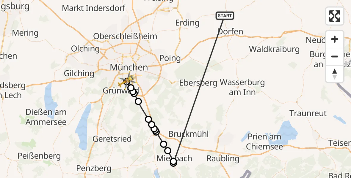 Flugroute Rettungshubschrauber Taufkirchen (Vils) - ADAC Air Rescue Center Hubschrauberlandeplatz (Christoph 1), 26 Juni 2026, 15:01