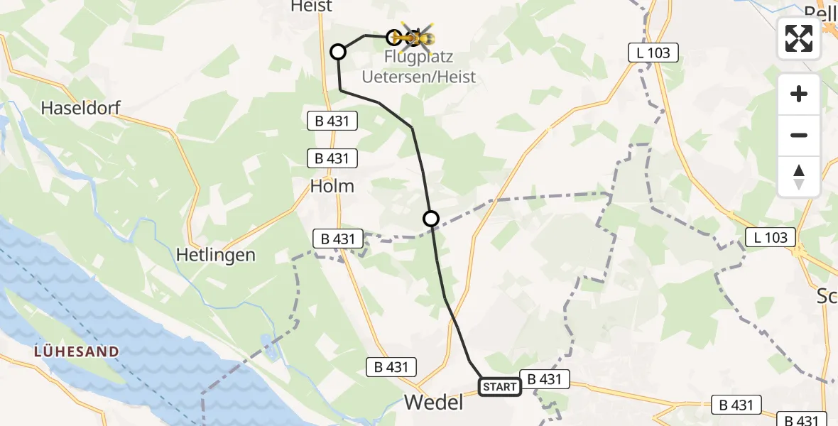 Flugroute Rettungshubschrauber Wedel - Uetersen-Heist Flugplatz, 26 Juni 2026, 15:02