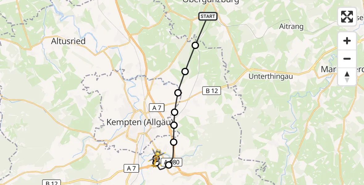 Flugroute Rettungshubschrauber Günzach - Kempten-Durach Flugplatz, 26 Juni 2026, 15:03