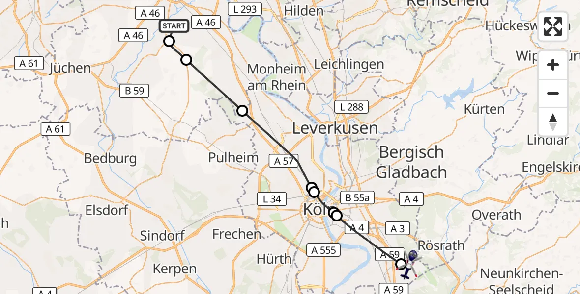 Flugroute Polizeihubschrauber Neuss - Köln Bonn Flughafen, 26 Juni 2026, 15:11