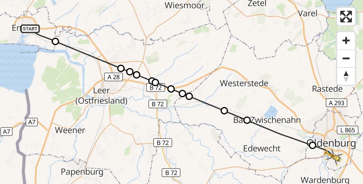 Flugroute Rettungshubschrauber Emden - Oldenburg (Oldb), 26 Juni 2026, 15:17