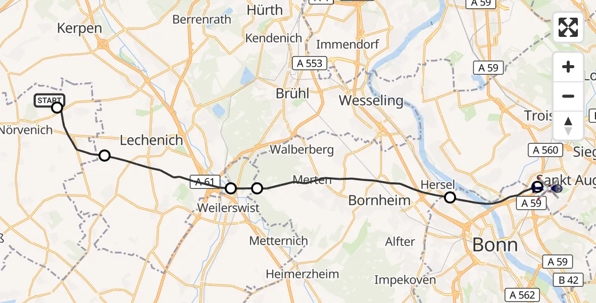 Flugroute Polizeihubschrauber Militärflugplatz Nörvenich - Sankt Augustin, 26 Juni 2026, 15:18
