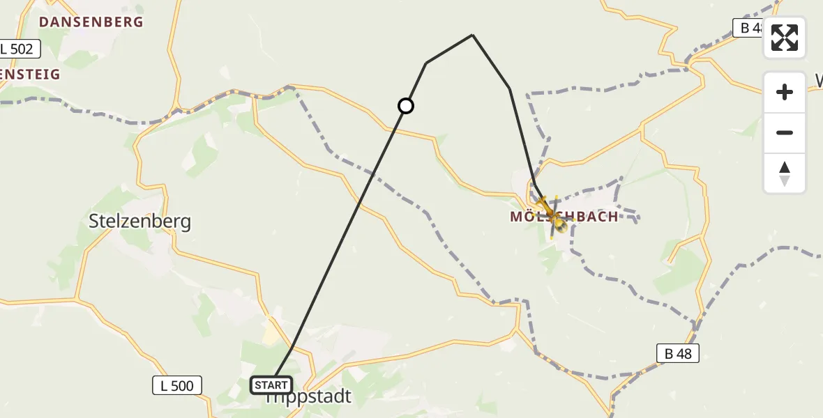 Flugroute Rettungshubschrauber Trippstadt - Kaiserslautern, 26 Juni 2026, 15:20
