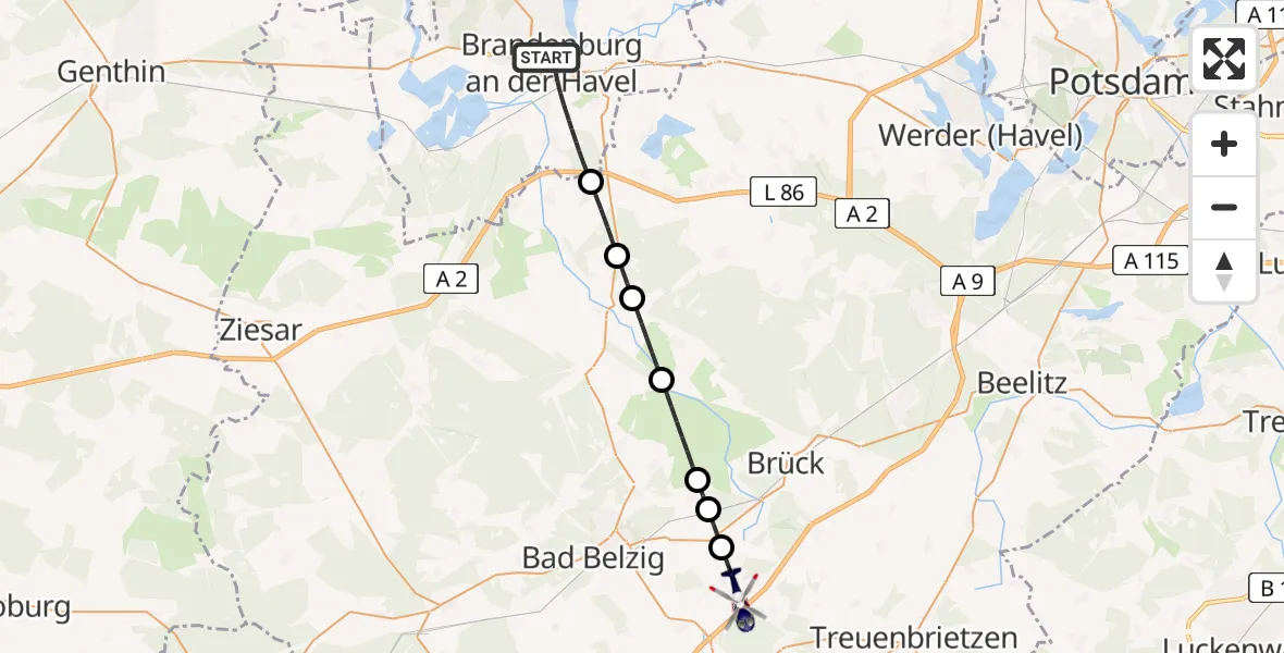 Flugroute Polizeihubschrauber Brandenburg an der Havel - Planetal, 26 Juni 2026, 15:21