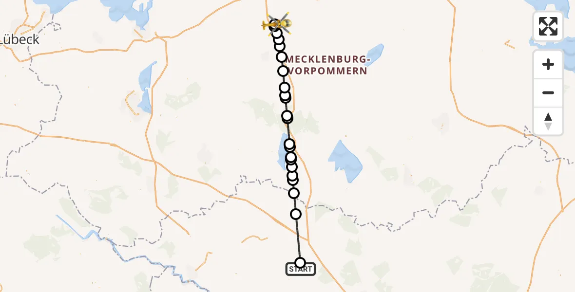 Flugroute Rettungshubschrauber Gumtow - Flughafen Rostock-Laage, 26 Juni 2026, 15:22