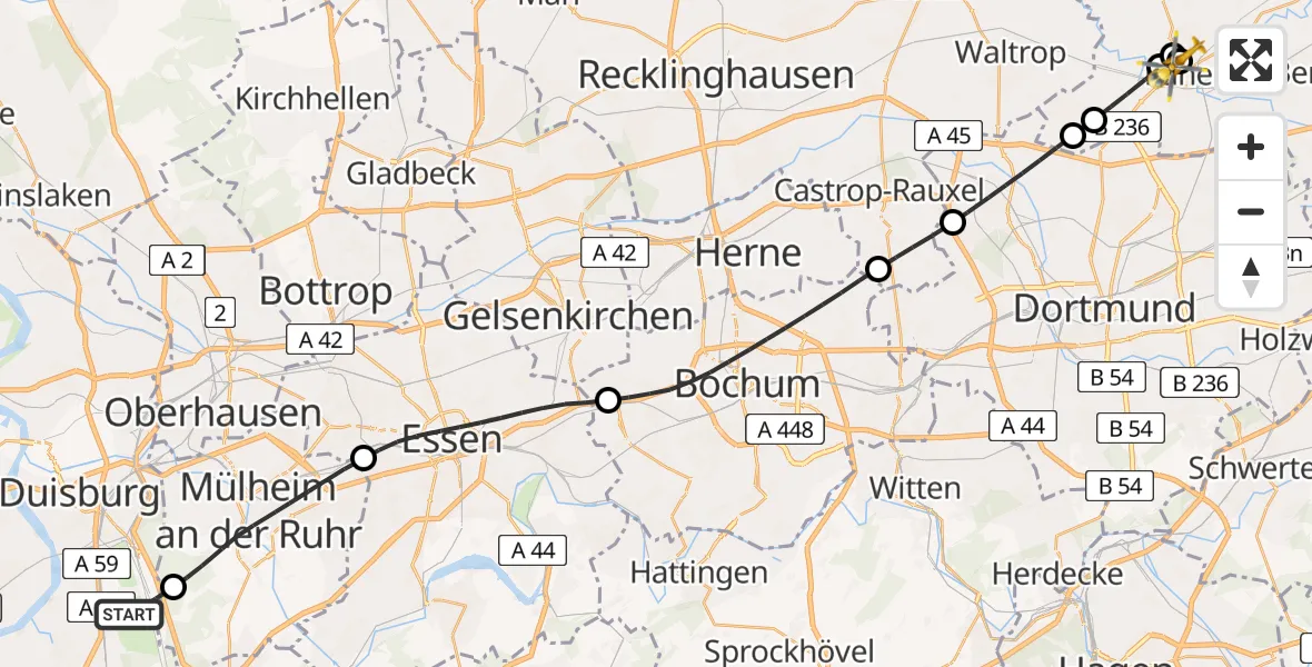 Flugroute Rettungshubschrauber Duisburg - Sankt Marien Hospital, 26 Juni 2026, 15:24
