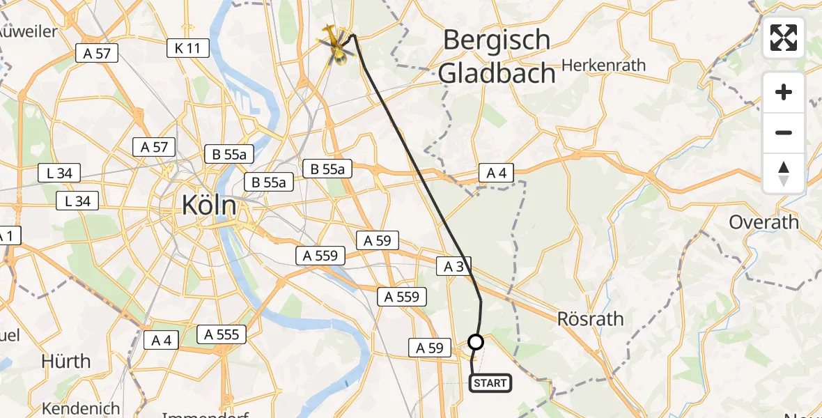 Flugroute Ambulanzhubschrauber Köln Bonn Flughafen - Köln, 26 Juni 2026, 15:28