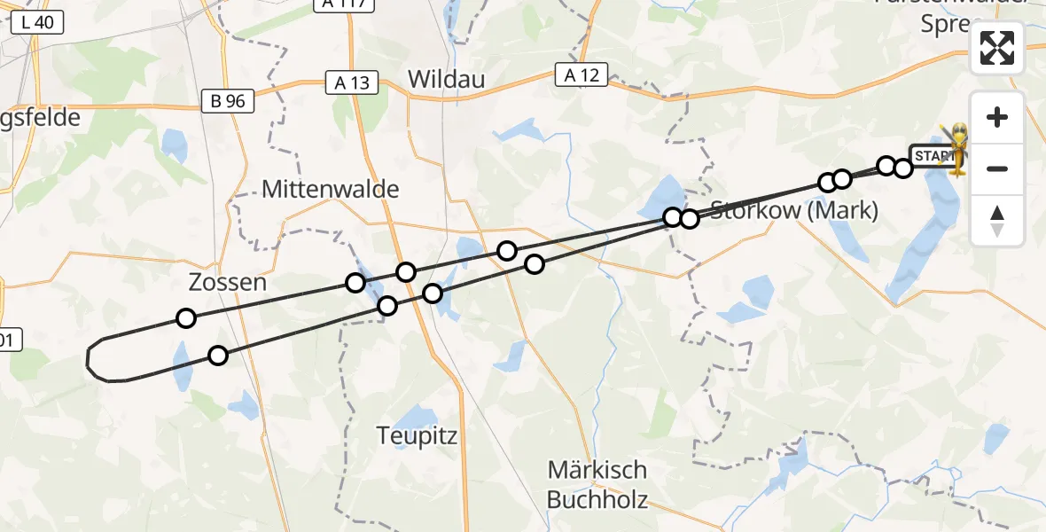 Flugroute Rettungshubschrauber Bad Saarow - Bad Saarow, 26 Juni 2026, 15:31
