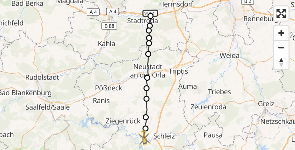 Flugroute Rettungshubschrauber Ruttersdorf-Lotschen - Schleiz, 26 Juni 2026, 15:34