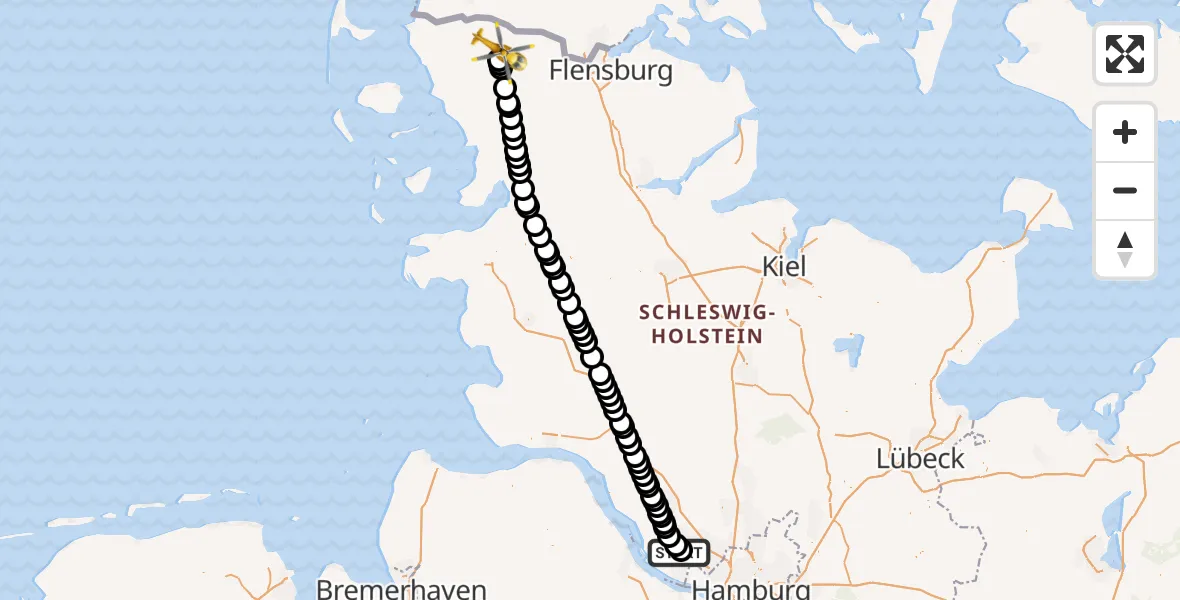 Flugroute Rettungshubschrauber Uetersen-Heist Flugplatz - Karlum, 26 Juni 2026, 15:37