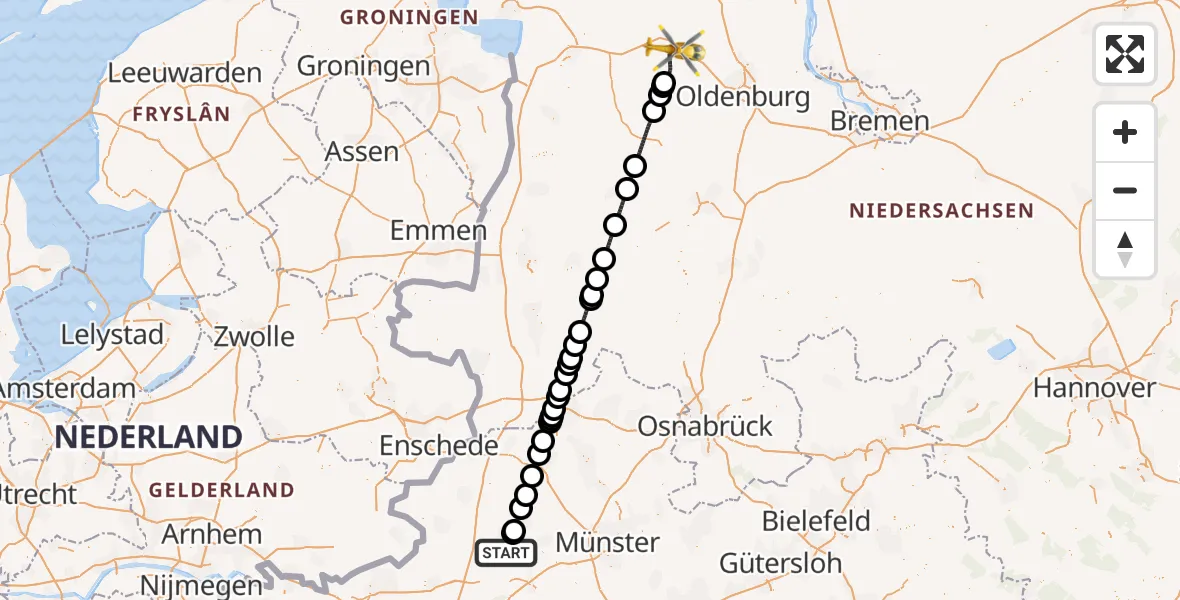 Flugroute Ambulanzhubschrauber Coesfeld - Westerstede, 26 Juni 2026, 15:44