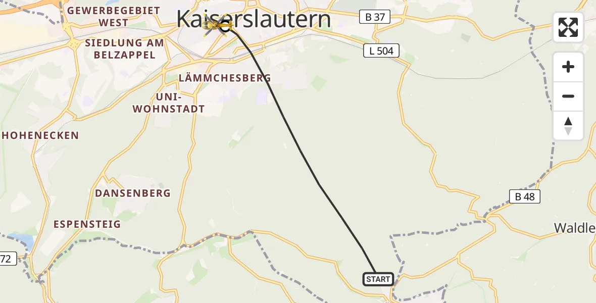 Flugroute Rettungshubschrauber Kaiserslautern - Westpfalz Hospital Kaiserslautern, 26 Juni 2026, 15:46
