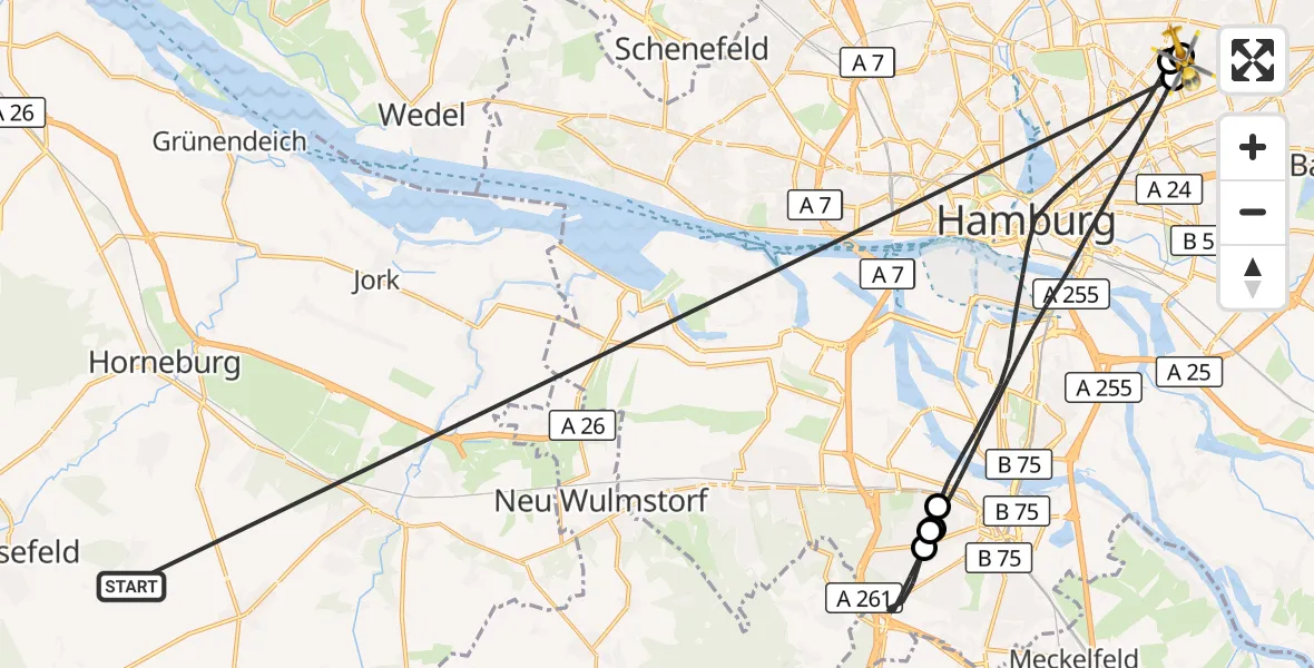Flugroute Rettungshubschrauber Harsefeld - Hamburg Military Hospital, 26 Juni 2026, 15:59