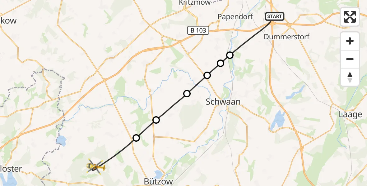 Flugroute Ambulanzhubschrauber Dummerstorf - Bernitt, 26 Juni 2026, 15:59