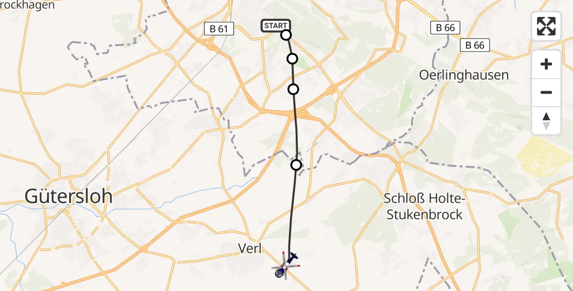 Flugroute Polizeihubschrauber Luftrettungszentrum Bielefeld - Verl, 26 Juni 2026, 16:00