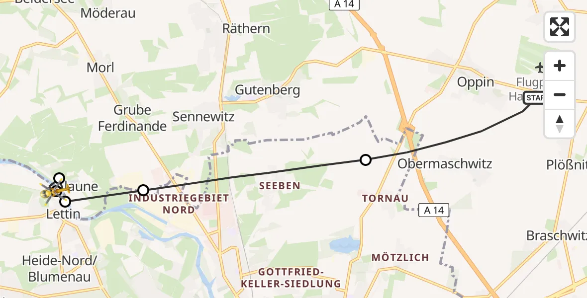 Flugroute Rettungshubschrauber Landsberg - Halle (Saale), 26 Juni 2026, 16:07