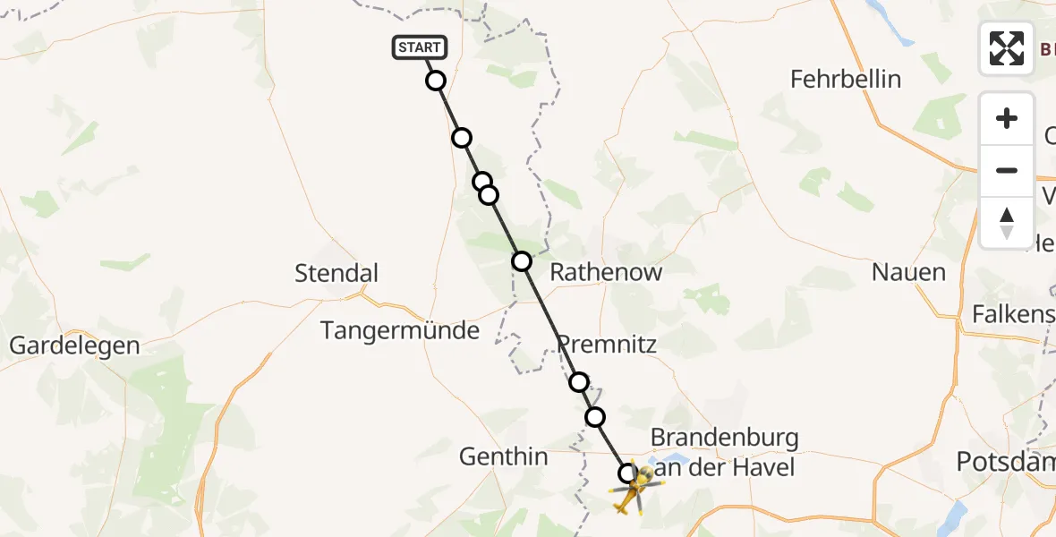 Flugroute Rettungshubschrauber Werben (Elbe) - Wusterwitz, 26 Juni 2026, 16:35