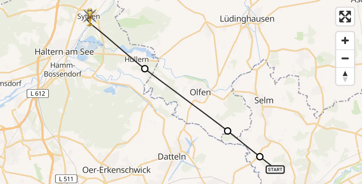 Flugroute Rettungshubschrauber Lünen - Haltern am See, 26 Juni 2026, 16:37