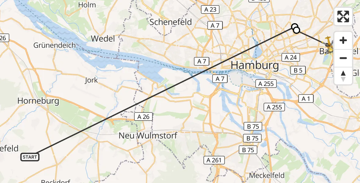 Flugroute Rettungshubschrauber Harsefeld - Hamburg, 26 Juni 2026, 16:42
