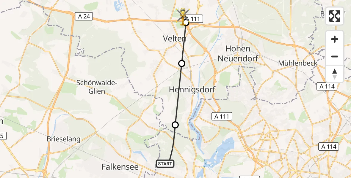 Flugroute Rettungshubschrauber Berlin - Leegebruch, 26 Juni 2026, 16:47