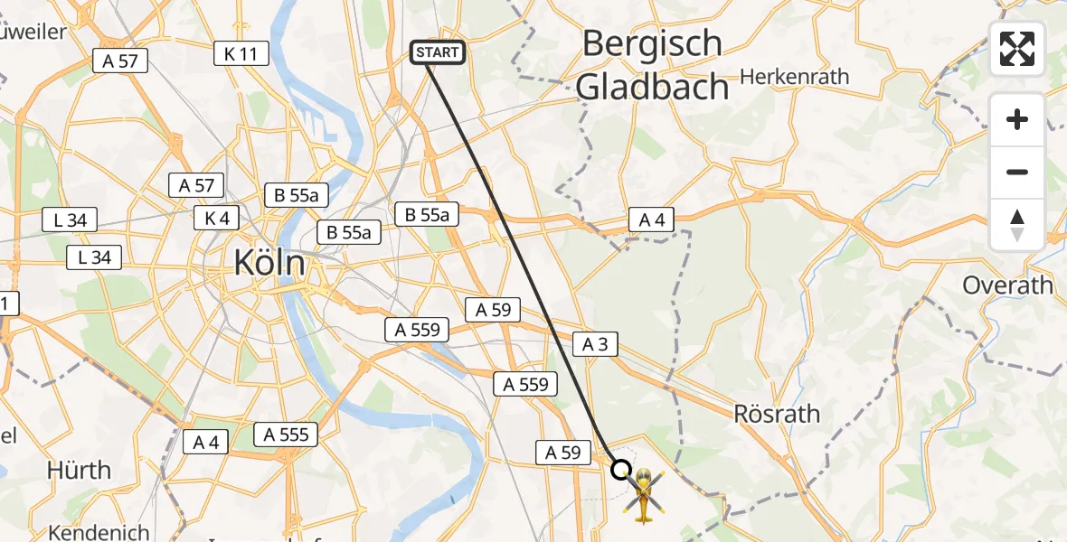 Flugroute Ambulanzhubschrauber Köln - Köln Bonn Flughafen, 26 Juni 2026, 16:49