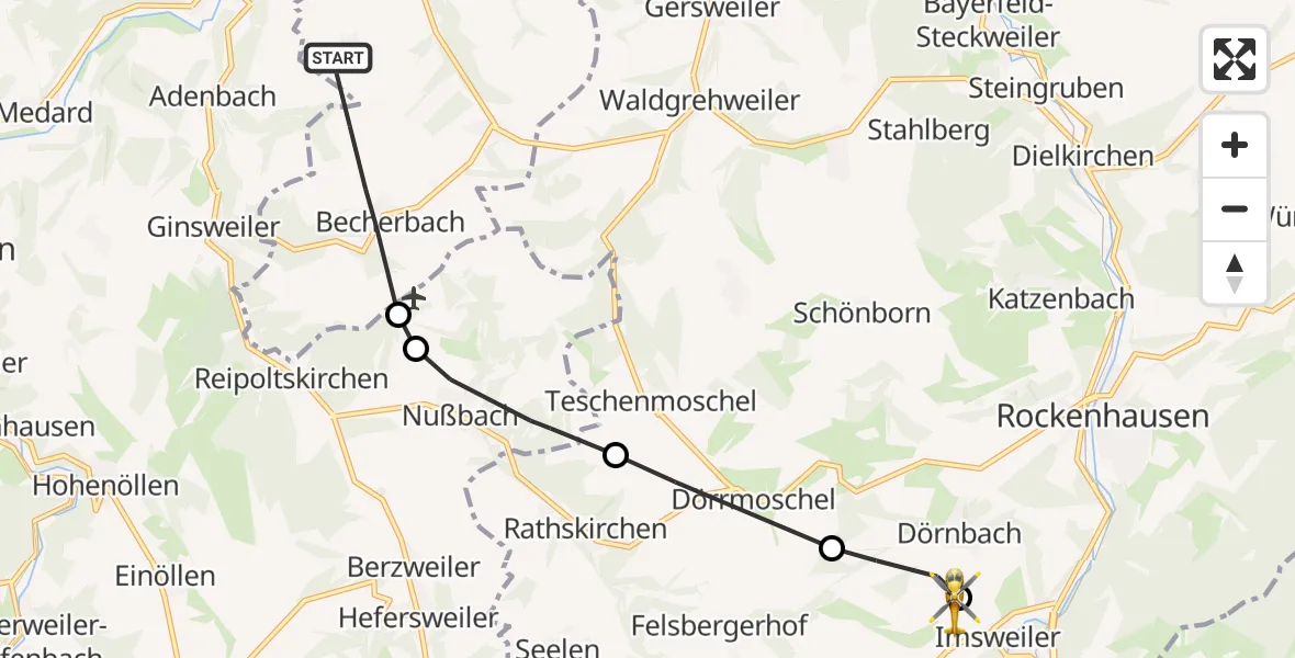Flugroute Rettungshubschrauber Becherbach - Imsweiler UL, 26 Juni 2026, 16:52
