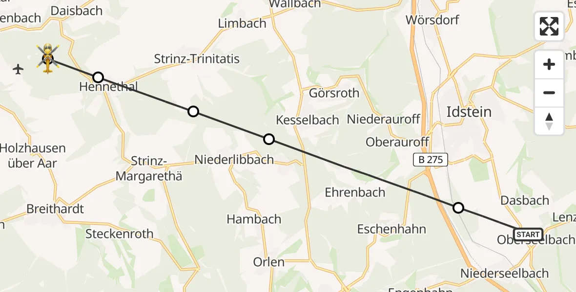 Flugroute Rettungshubschrauber Niedernhausen - Aarbergen, 26 Juni 2026, 16:53