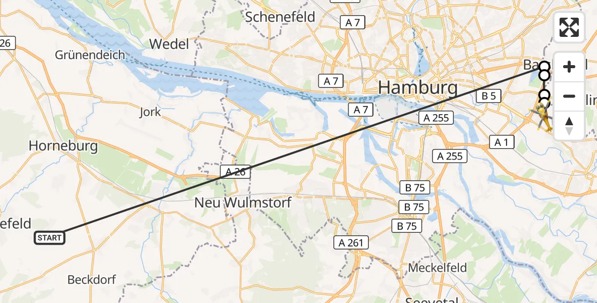 Flugroute Rettungshubschrauber Harsefeld - Hamburg, 26 Juni 2026, 16:59