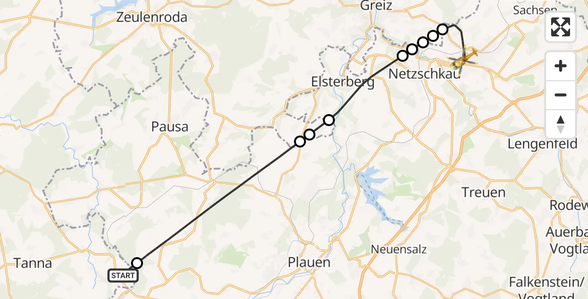 Flugroute Rettungshubschrauber Tanna - Reichenbach im Vogtland, 26 Juni 2026, 16:59