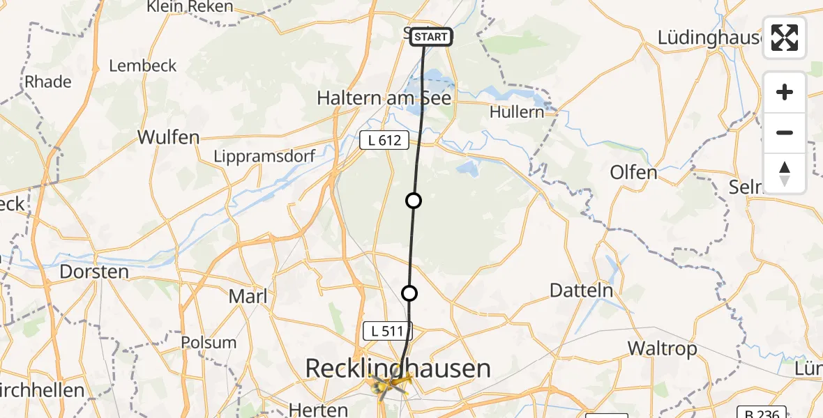 Flugroute Rettungshubschrauber Haltern am See - Recklinghausen, 26 Juni 2026, 17:02